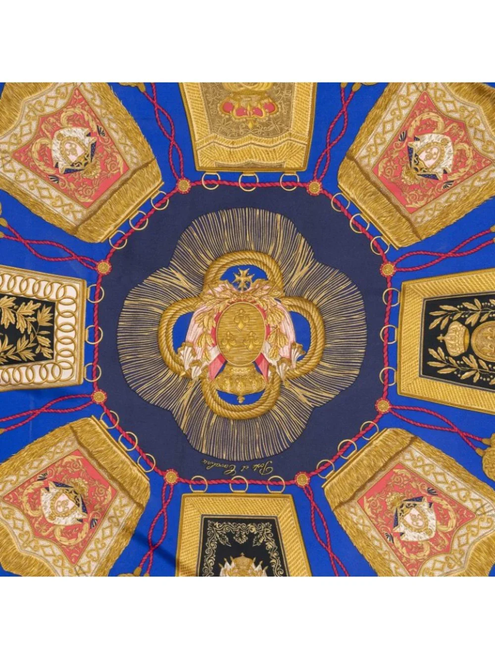 Hermes Scarf Navy Blue Gold Silk